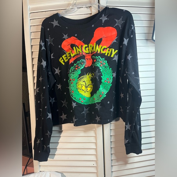 Dr. Seuss GRINCH Black with stars Grinch crop - Picture 3 of 8